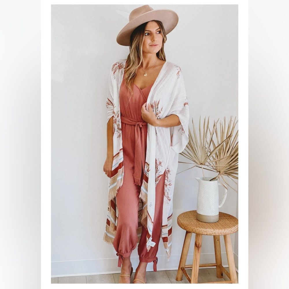 Gentle Fawn brand Mosaic Kimono in White Garden Print One Size